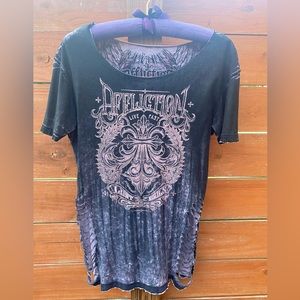 Affliction Live Fast Reversible Women's T-shirt Feathers Biker Tattoo Y2K